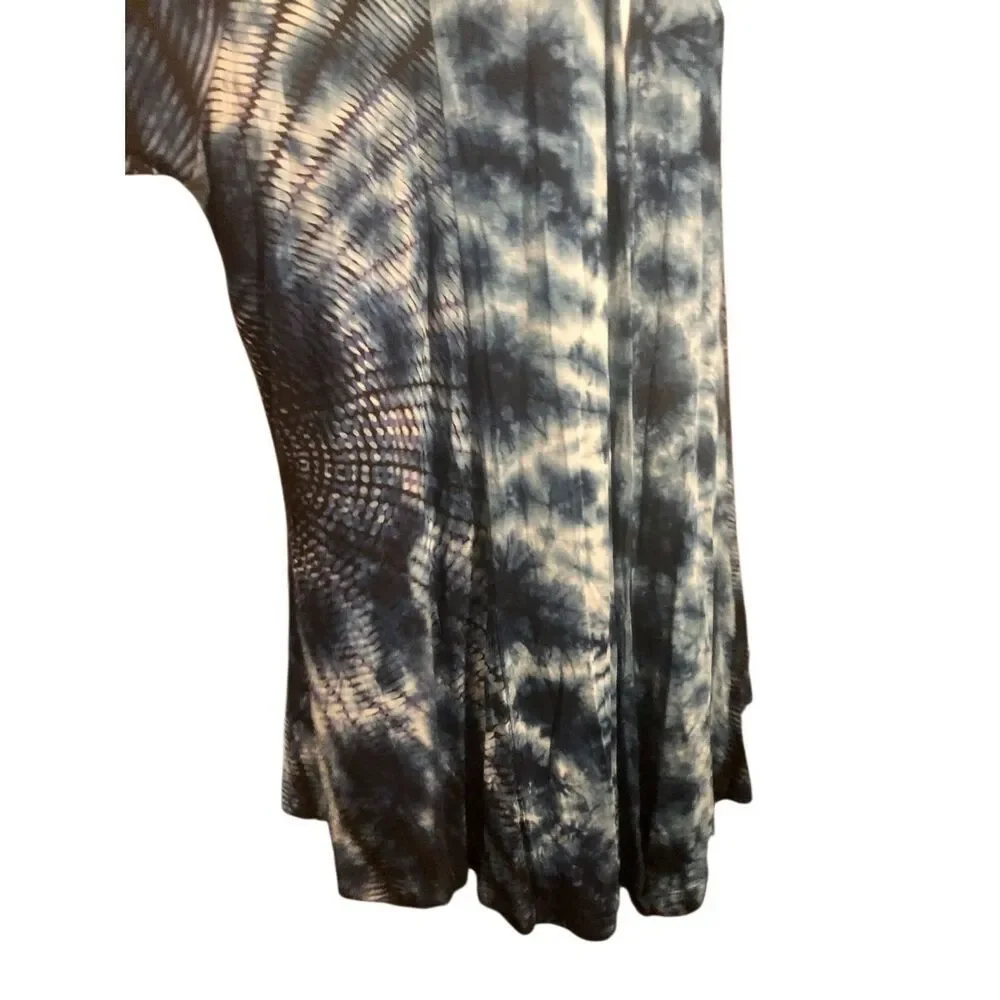 Lagenlook Soft Surroundings blue and white tie-dye open-front cardigan or cover-